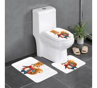 BROLEO 3-Piece Anti Slip Floor Mat Set Squirrel wearing a scarf Printing Bathroom Rugs for Ultimate Comfort, Master Bathrooms