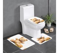 BROLEO 3-Piece Anti Slip Floor Mat Set Teddy bear toy next to the hamburger Printing Bathroom Rugs for Ultimate Comfort, Master Bathrooms