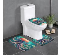 BROLEO 3-Piece Anti Slip Floor Mat Set Underwater Ocean Octopus Printing Bathroom Rugs for Ultimate Comfort, Master Bathrooms