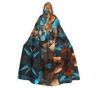 BROLEO Abstract Blue Brown Prints Halloween Adult Hooded Cloak for Costume Parties and Theme Events