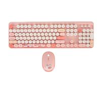BROLEO Adorable 1600 Retro Wireless Keyboard Mouse Combo Stylish Round Desktop Keycap Laptop Office Perfect Family Color Delightful Typewriter Style Keyboard Mouse Bundles (Pink)