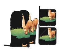 BROLEO Alpaca in the grass Prints Oven Mitts and Pot Holders Set of 4 Kitchen baking Thick and durable, anti-scalding and heat-insulating