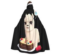BROLEO Alpaca Next To The Cake Printing Halloween Adult Hooded Cape Men'S And Women'S Clothing Mantle Role-Playing