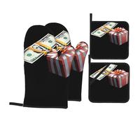 BROLEO Banknotes next to the gift box Prints Oven Mitts and Pot Holders Set of 4 Kitchen baking Thick and durable, anti-scalding and heat-insulating