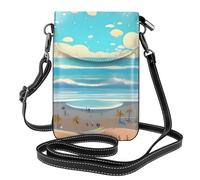 BROLEO Beach Cartoon Printing Small Leather Women'S Crossbody Flip Phone Bag, Waterproof And Durable
