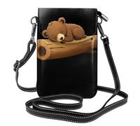 BROLEO Bear Cub Sleeping On A Tree Trunk Printing Small Leather Women'S Crossbody Flip Phone Bag, Waterproof And Durable