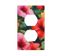 BROLEO Beautiful Hibiscus Flowers Printing Double Socket Wall Panel Decorative for Residential and Commercial Areas 4.5x2.76in