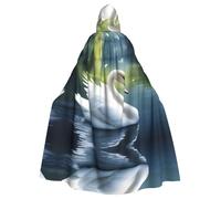 BROLEO Beautiful White Swan Prints Halloween Adult Hooded Cape Cloak No Zipper, Comfortable For Costume Parties