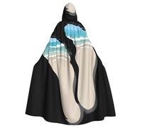 BROLEO Big footprints on the beach Prints Halloween Adult Hooded Cloak for Costume Parties and Theme Events