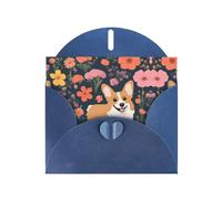 BROLEO Blue Greeting Card Corgi Floral Flowers Prints Perfect for Valentine's Day, Wedding Anniversary & Party Invitations