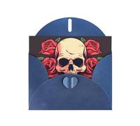 BROLEO Blue Greeting Card Day Of The Dead Sugar Roses Skull Prints Perfect for Valentine's Day, Wedding Anniversary & Party Invitations