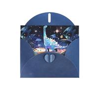 BROLEO Blue Greeting Card Dinosaurs in the starry sky Prints Perfect for Valentine's Day, Wedding Anniversary & Party Invitations
