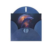 BROLEO Blue Greeting Card Dolphin and jellyfish encounter Prints Perfect for Valentine's Day, Wedding Anniversary & Party Invitations