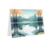 BROLEO Blue Greeting Card Fallen leaves on a tranquil lake Picture for Christmas, Children's Birthday, Valentine's Day, and Party Invitation
