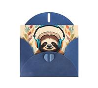 BROLEO Blue Greeting Card funny Cute Animal Sloth Music Picture for Christmas, Children's Birthday, Valentine's Day, and Party Invitation