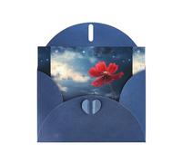 BROLEO Blue Greeting Card Little red flower under the sky Prints Perfect for Valentine's Day, Wedding Anniversary & Party Invitations