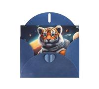 BROLEO Blue Greeting Card Little Tiger in Space Picture for Christmas, Children's Birthday, Valentine's Day, and Party Invitation