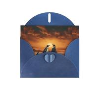 BROLEO Blue Greeting Card Penguin looking at the sky Prints Perfect for Valentine's Day, Wedding Anniversary & Party Invitations