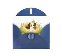 BROLEO Blue Greeting Card Puppy in the grass nest Prints Perfect for Valentine's Day, Wedding Anniversary & Party Invitations