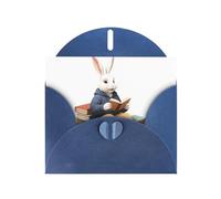 BROLEO Blue Greeting Card Rabbit reading a book Prints Perfect for Valentine's Day, Wedding Anniversary & Party Invitations