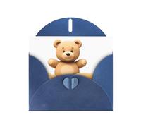 BROLEO Blue Greeting Card Teddy bear toy next to the hamburger Prints Perfect for Valentine's Day, Wedding Anniversary & Party Invitations