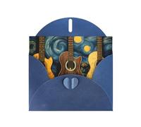BROLEO Blue Greeting Card Three Guitars Picture for Christmas, Children's Birthday, Valentine's Day, and Party Invitation
