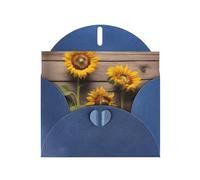 BROLEO Blue Greeting Card Three Sunflowers on Wooden Picture for Christmas, Children's Birthday, Valentine's Day, and Party Invitation