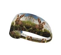 BROLEO Bunny on Green Grass Printing Sports Headband for Women Sweat Proof Bandeau Summer Elastic Band