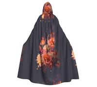 BROLEO Burning Flowers Prints Halloween Adult Hooded Cape Cloak No Zipper, Comfortable For Costume Parties