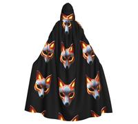 BROLEO Burning Fox Mask Prints Halloween Adult Hooded Cape Cloak No Zipper, Comfortable For Costume Parties