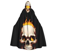 BROLEO Burning Skull Prints Halloween Adult Hooded Cape Cloak No Zipper, Comfortable For Costume Parties