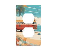 BROLEO Bus Beach Seaside Scene Printing Double Socket Wall Panel Decorative is Durable and Suitable for Socket Light Switch Accessories 4.5x2.76in