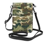 BROLEO Camo Woodland Camoflage Printing Small Leather Women'S Crossbody Flip Phone Bag, Waterproof And Durable