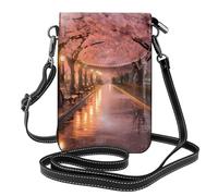 BROLEO Cherry Blossoms In Washington, Dc Printing Small Leather Women'S Crossbody Flip Phone Bag, Waterproof And Durable