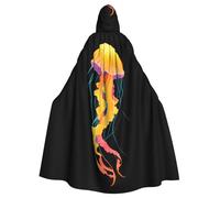 BROLEO Colorful Jellyfish Swimming Printing Halloween Adult Hooded Cape Men'S And Women'S Clothing Mantle Role-Playing