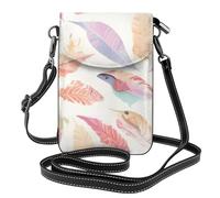 BROLEO Coloured Feathers Printing Small Leather Women'S Crossbody Flip Phone Bag, Waterproof And Durable