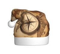 BROLEO Compass and Old World Map Pattern Christmas Hat for Adult for men and women clothing headband for festive occasions
