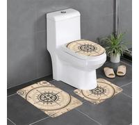 BROLEO Compass Map Nautical Printing Three Piece Set of Bathroom Floor mats, Bathroom Shower mats, Anti Slip Quick Drying