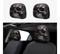 BROLEO copper-colored skull Prints Car Headrest Cover 2-piece set Interior Accessories Decoration Fit Cars Vans Trucks Universal Seat Accessories