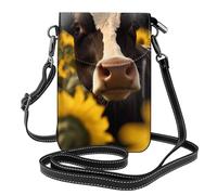 BROLEO Cow In Sunflowers Printing Small Leather Women'S Crossbody Flip Phone Bag, Waterproof And Durable