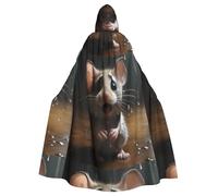BROLEO Crying Little Mouse Prints Halloween Adult Hooded Cape Cloak No Zipper, Comfortable For Costume Parties