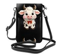 BROLEO Cute Cow With Bow Printing Small Leather Women'S Crossbody Flip Phone Bag, Waterproof And Durable