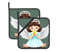BROLEO Cute little angel printing Square pot mat two-piece set, insulated, thickened, waterproof, easy to clean