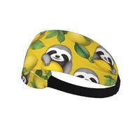 BROLEO Cute Sloths on Yellow Lemons Printing Sports Headband for Women Sweat Proof Bandeau Summer Elastic Band