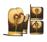 BROLEO Dandelions in the sun Prints Oven Mitts and Pot Holders Set of 4 Kitchen baking Thick and durable, anti-scalding and heat-insulating