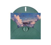 BROLEO Dark Green Greeting Card Aircraft in the clouds Prints Perfect for Valentine's Day, Wedding Anniversary & Party Invitations