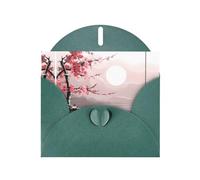 BROLEO Dark Green Greeting Card Bamboo and Cherry blossoms Tree Zen Picture for Christmas, Children's Birthday, Valentine's Day, and Party Invitation