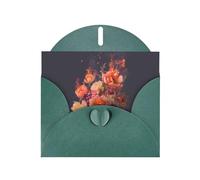 BROLEO Dark Green Greeting Card Burning flowers Prints Perfect for Valentine's Day, Wedding Anniversary & Party Invitations