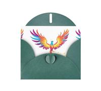 BROLEO Dark Green Greeting Card Colorful phoenix flying in flames Prints Perfect for Valentine's Day, Wedding Anniversary & Party Invitations