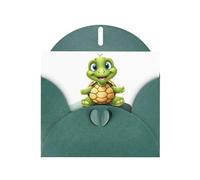 BROLEO Dark Green Greeting Card Cute turtle on the stone Prints Perfect for Valentine's Day, Wedding Anniversary & Party Invitations